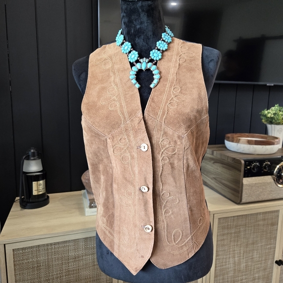 Vintage Jackets & Blazers - Vintage Suede Leather Western Style Vest